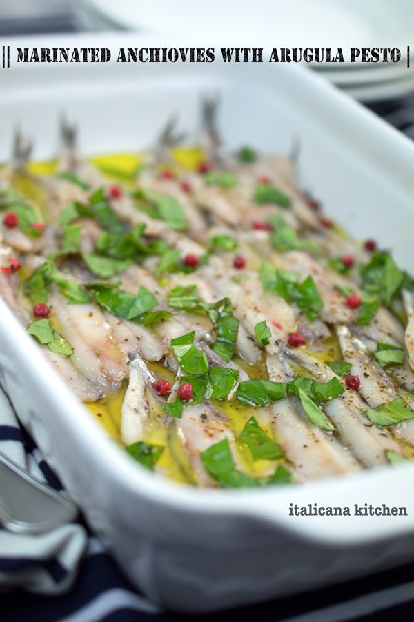 Marinated Anchiovies with Arugula Pesto