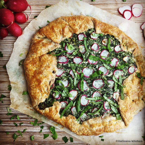 rustic spinach radish pie