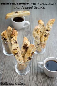 Salted Dark Chocolate, White Chocolate and Almond Biscotti