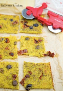 Italian chickpea, sun-dried tomato, pesto and olive flatbread