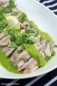Marinated Anchiovies with Arugula Pesto