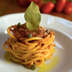 Spaghettoni with Tomato and Wine Sauce