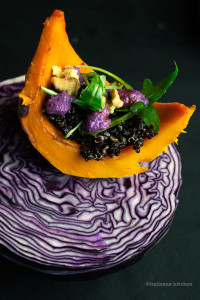 Roasted-Kabocha-Squash-with-Black-Quinoa-and-Cabbage-Pesto