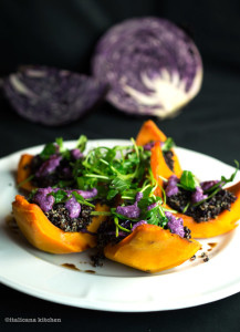 Roasted-Kabocha-Squash-with-Black-Quinoa-and-Cabbage-Pesto