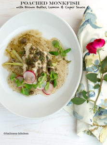 Poached Monkfish with Brown Butter, Lemon & Caper Sauce