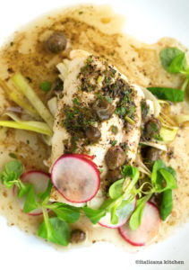 Poached Monkfish with Brown Butter, Lemon & Caper Sauce